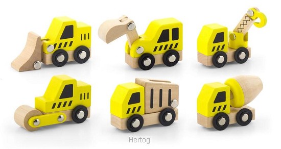 Houten speelauto's - set werkverkeer 6 stuks